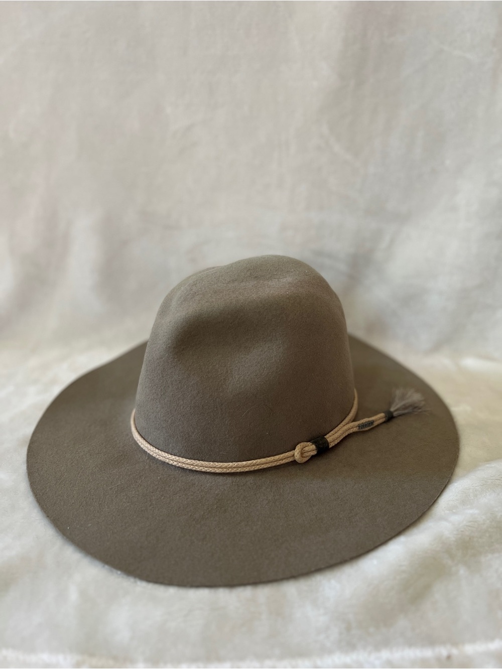Eddy Hat by Chris Taupe Neutral Wool Wide Brim Rancher Fedora Hat Sz 7 3/8 USA